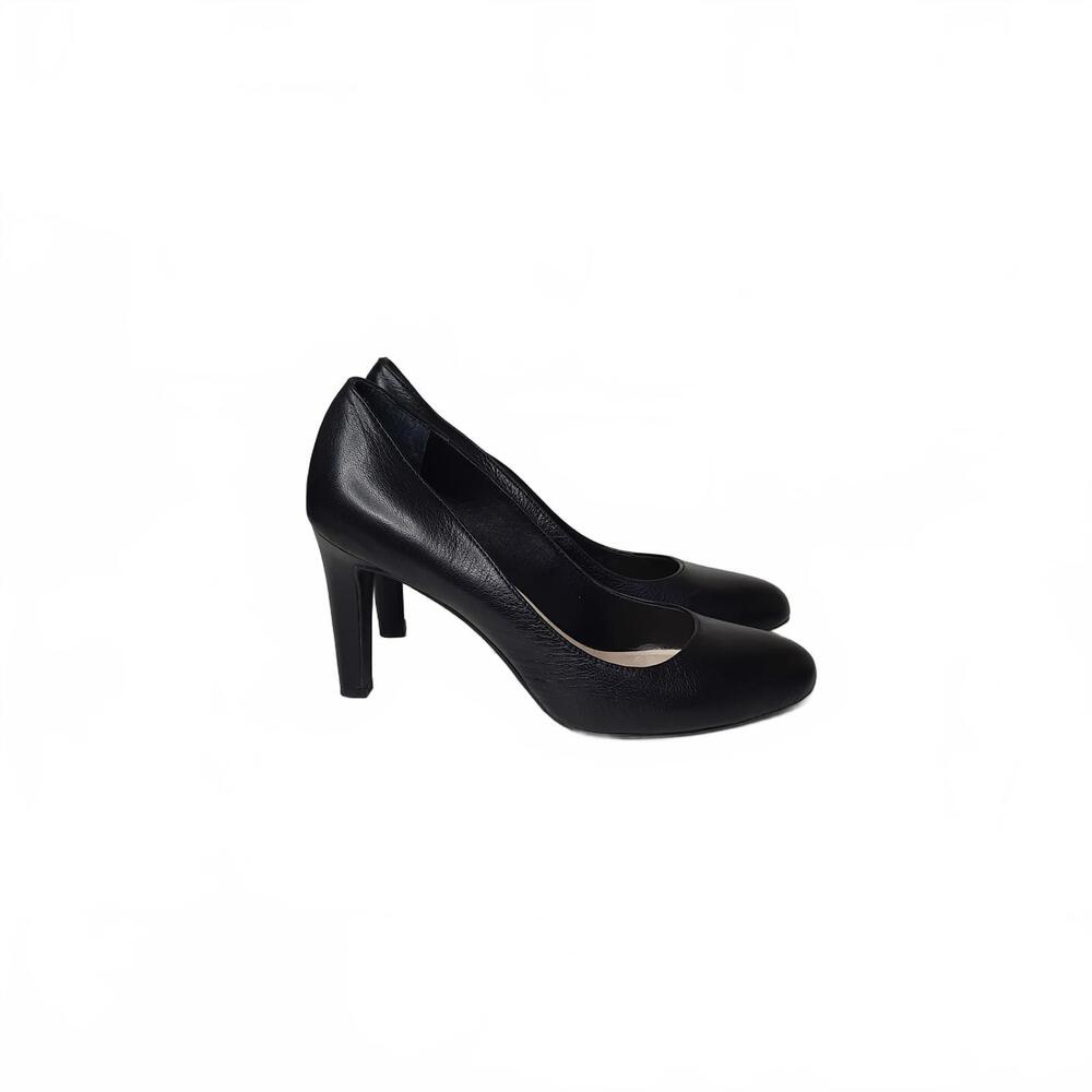 Franco Sarto Black Leather Almond Toe Heels Women's Size 8